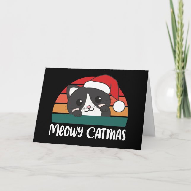 Merry Catmas Funny Cat jul Pun Helgkort (Framsida)