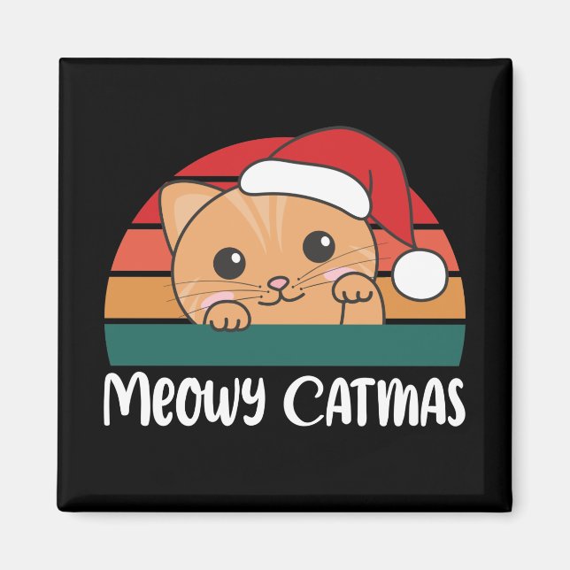 Merry Catmas Funny Cat jul Pun Magnet (Framsidan)