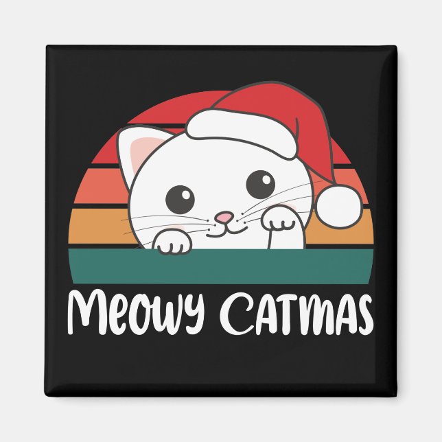 Merry Catmas Funny Cat jul Pun Magnet (Framsidan)