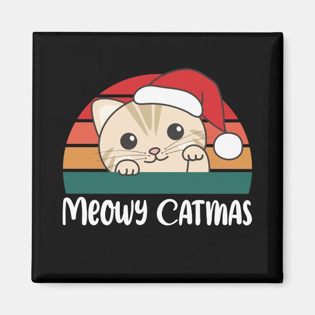 Merry Catmas Funny Cat jul Pun Magnet (Framsidan)