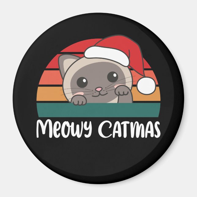 Merry Catmas Funny Cat jul Pun Magnet (Framsidan)