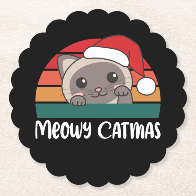 Merry Catmas Funny Cat julpun Papper Underlägg (Framsida)