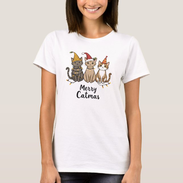 Merry Catmas Funny Cat Lover T Shirt (Framsida)