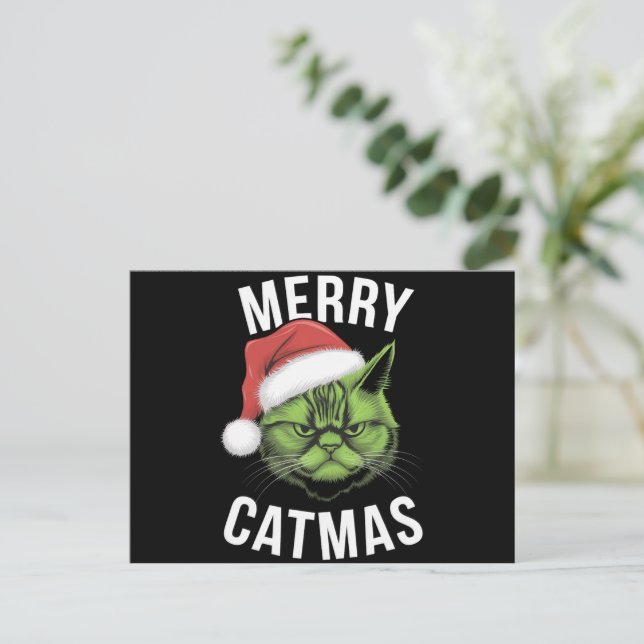Merry Catmas Funny Cat Lovers jul Helg Vykort (Stående Fram)