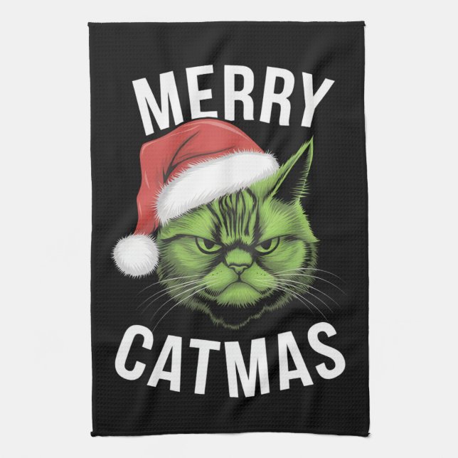 Merry Catmas Funny Cat Lovers jul Kökshandduk (Vertikal)