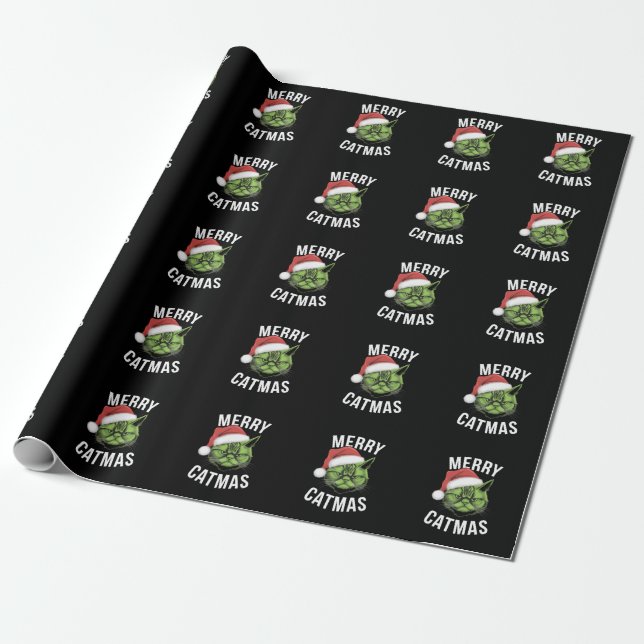 Merry Catmas Funny Cat Lovers jul Presentpapper (Utrullad)