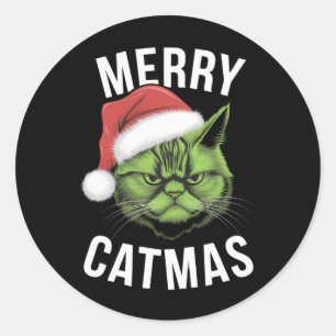 Merry Catmas Funny Cat Lovers jul Runt Klistermärke