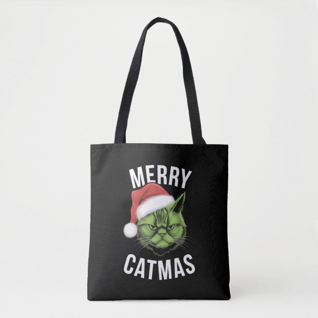 Merry Catmas Funny Cat Lovers jul Tygkasse (Framsida)