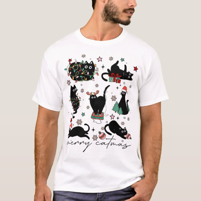 Merry Catmas Funny Cat Mom Cat Dad Christmas Cat  T Shirt (Framsida)