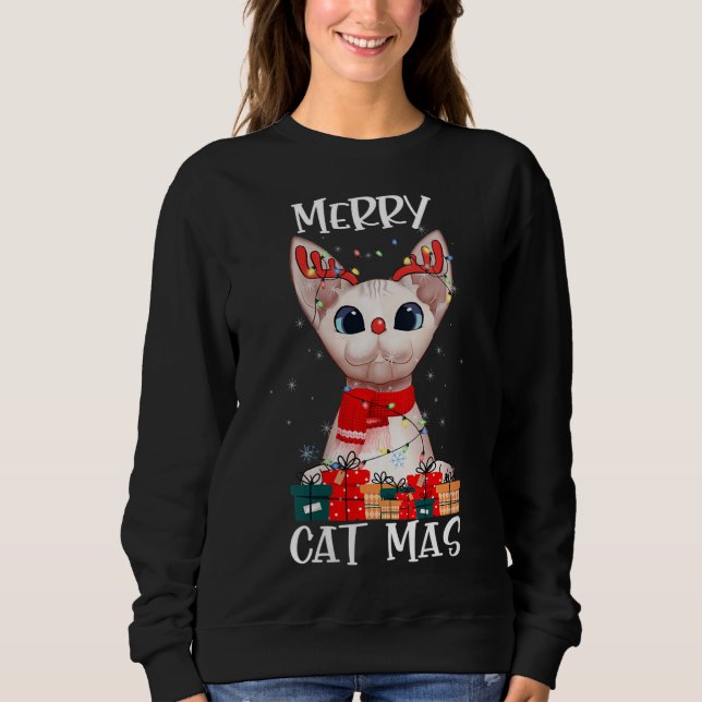 Merry Catmas Funny Cat Owner T shirt, Sphynx Cat X Shirt (Framsida)