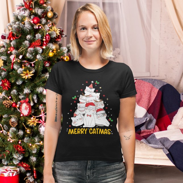 Merry Catmas Funny Cats Christmas Tree T Shirt (Skapare uppladdad)