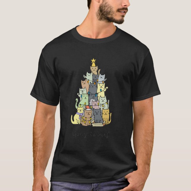 Merry Catmas Funny Cats Julgran Julafton Gift T Shirt (Framsida)