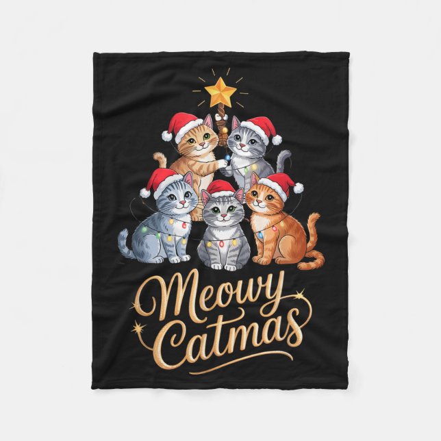 Merry Catmas Funny Christmas Tree Matching Meowy X Fleecefilt (Framsidan)