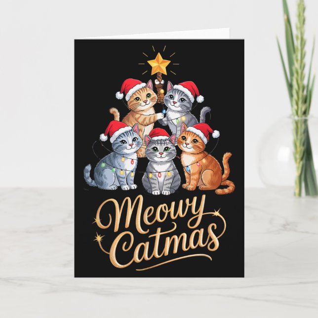 Merry Catmas Funny Christmas Tree Matching Meowy X Kort (Framsida)