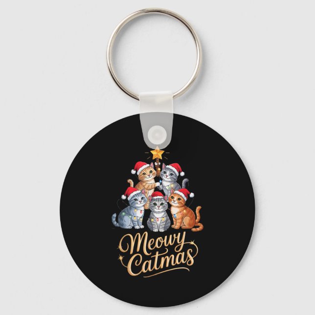 Merry Catmas Funny Christmas Tree Matching Meowy X Nyckelring (Framsida)