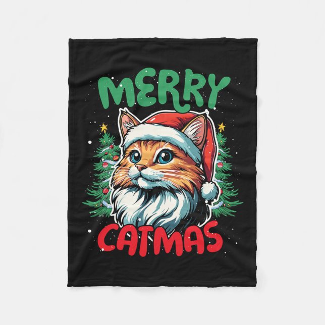 Merry Catmas Funny jul Anka Älskare Fleecefilt (Framsidan)
