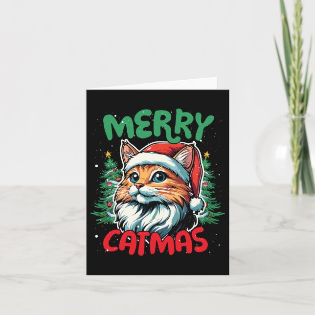 Merry Catmas Funny jul Anka Älskare Kort (Framsida)