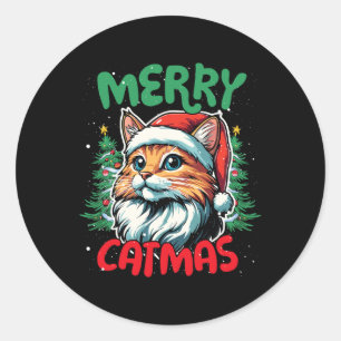 Merry Catmas Funny jul Anka Älskare Runt Klistermärke