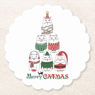 Merry Catmas Funny jul Kitten Träd Underlägg Papper