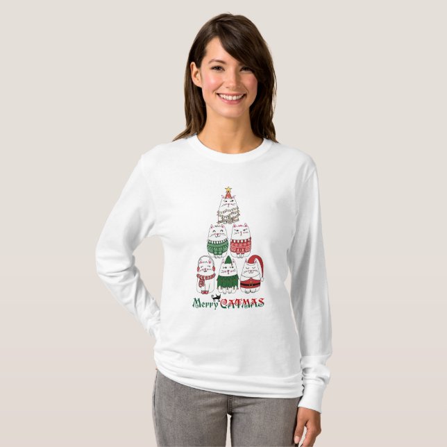 Merry Catmas Funny jul T Shirt (Hel framsida)