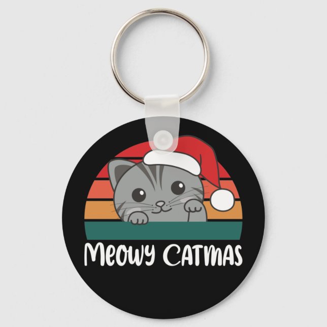 Merry Catmas Funny Kat jul Pun Keychain Nyckelring (Framsida)