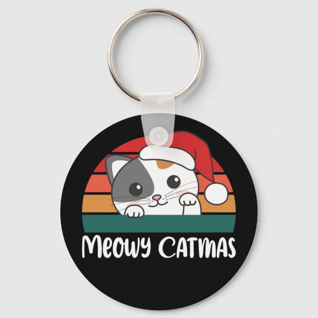 Merry Catmas Funny Kat jul Pun Keychain Nyckelring (Framsida)