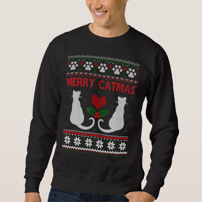 Merry Catmas Funny Kat jul Ugly Sweater Manar Lång Ärmad Tröja (Framsida)