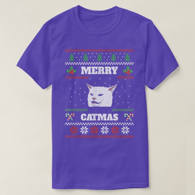 Merry Catmas Funny Ugly jul Sweater Cat Meme T Shirt (Design framsida)