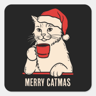 Merry catmas fyrkantigt klistermärke