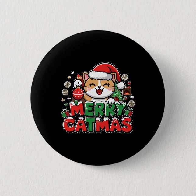 Merry Catmas Julafton Dekoration Santa Cat Funny C Knapp (Framsida)