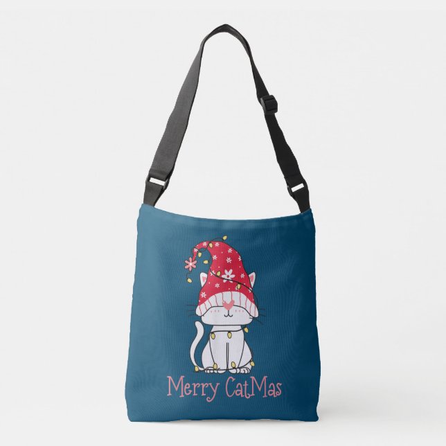 Merry Catmas Julafton Gift Funny Cute Gnomes Cat Axelväska (Framsida)