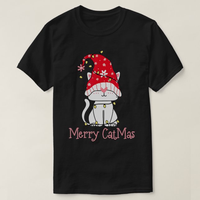 Merry Catmas Julafton Gift Funny Cute Gnomes Cat C T Shirt (Design framsida)