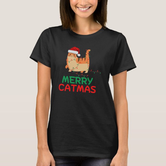 Merry Catmas julfynny T Shirt (Framsida)