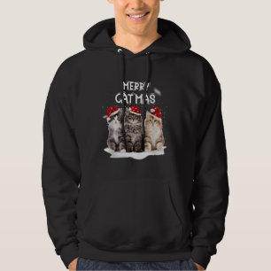 Merry Catmas Julgran Santa Kitten Julafton Cute Hoodie