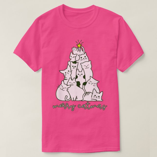 Merry Catmas Julgran Winter Cats Santa Cat T Shirt (Design framsida)