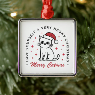 Merry Catmas julkattrött estetiskt Julgransprydnad Metall