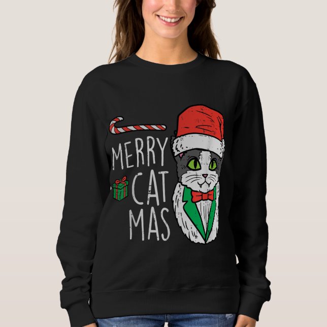 Merry Catmas julklapp Santa Funny Julafton T Shirt (Framsida)