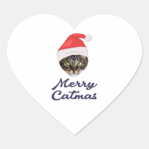 Merry Catmas, jultomteinbjudan P Hjärtformat Klistermärke