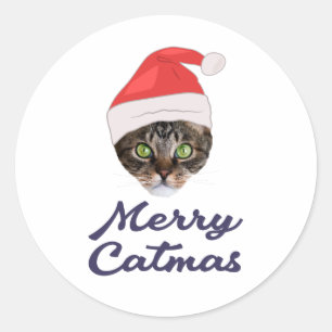 Merry Catmas, jultomteinbjudan till jultomten Runt Klistermärke