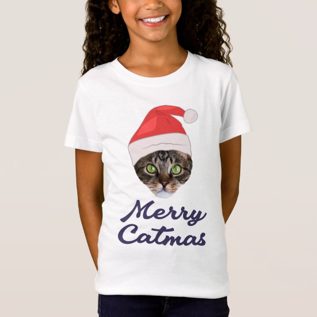 Merry Catmas, jultomteinbjudan till jultomten T Shirt (Framsida)