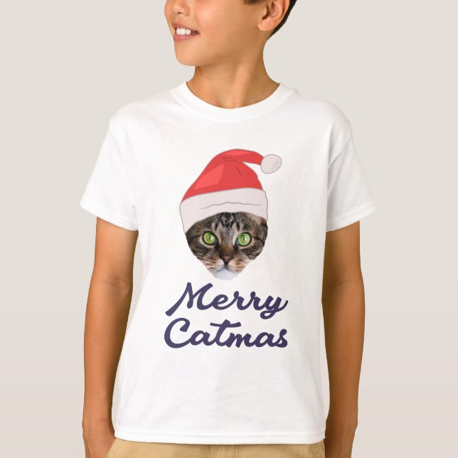 Merry Catmas, jultomteinbjudan till jultomten T Shirt (Framsida)