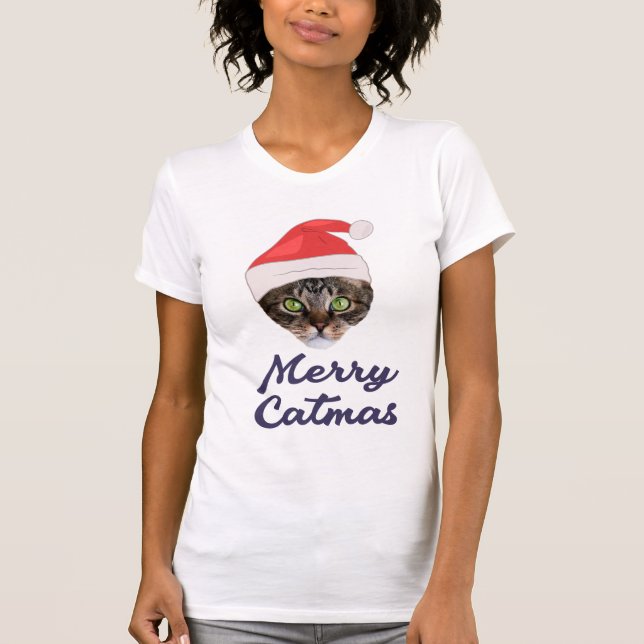 Merry Catmas, jultomteinbjudan till jultomten T Shirt (Framsida)