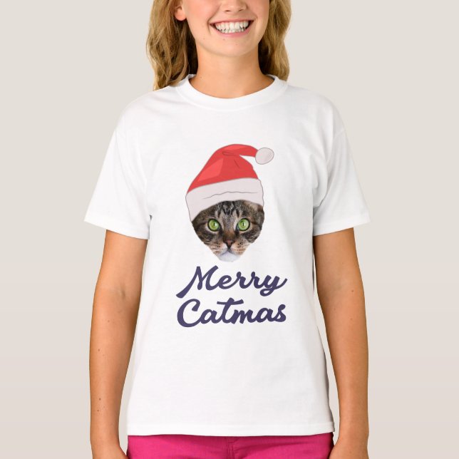 Merry Catmas, jultomteinbjudan till jultomten T Shirt (Framsida)