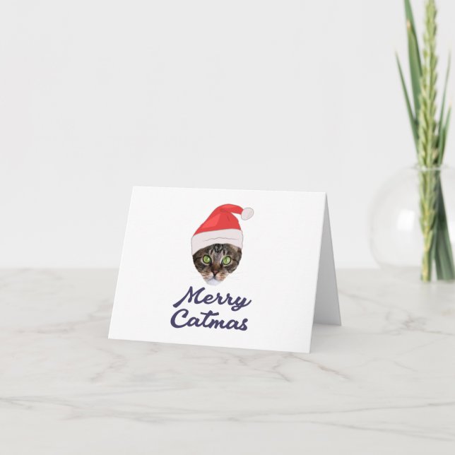 Merry Catmas, jultomteinbjudan till jultomten Tack Kort (Framsida)
