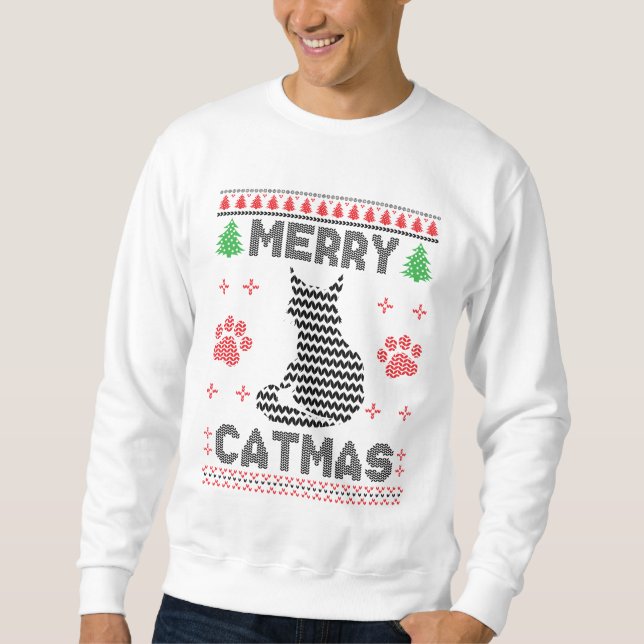 Merry Catmas Lång Ärmad Tröja (Framsida)