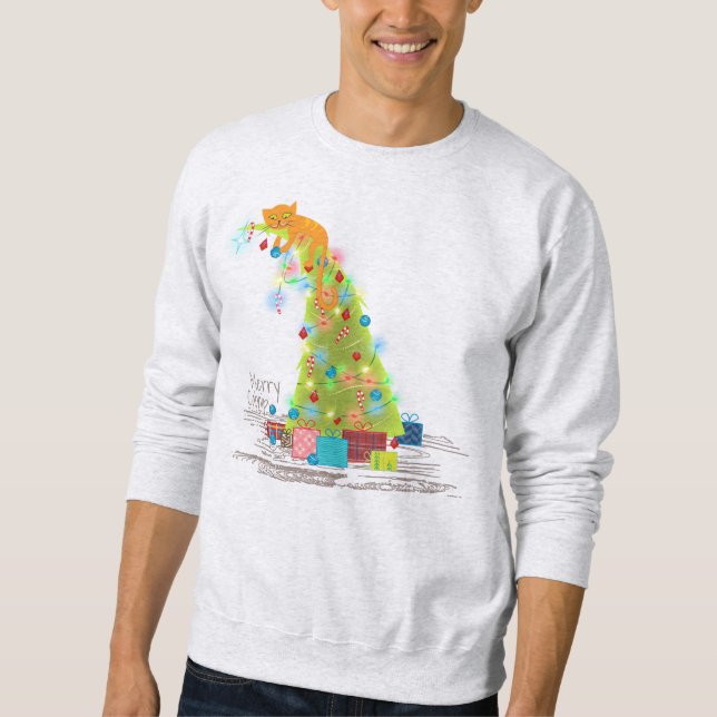 Merry Catmas Lång Ärmad Tröja (Framsida)