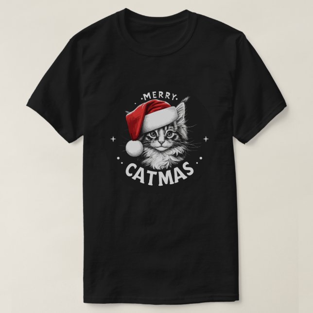 Merry Catmas Maine Coon jul T Shirt (Design framsida)