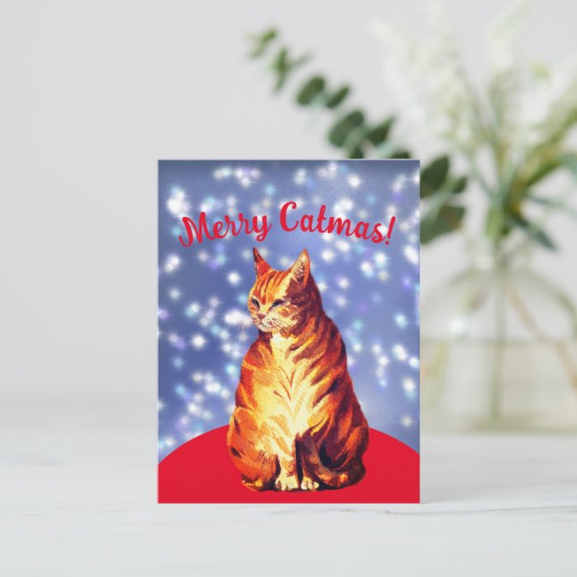 Merry Catmas, marmalade ginger cat Postcard Vykort (Stående Fram)