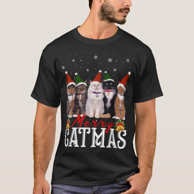 Merry Catmas Matching Family Cat Lover Julafton T Shirt (Framsida)