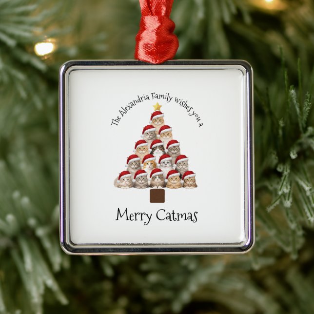 Merry Catmas Personalized Family Christmas Holiday Julgransprydnad Metall (Träd)